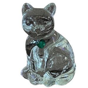 Vintage Lefton Crystal Cat Figurine May Emerald Heart Crystal Birthstone Accent